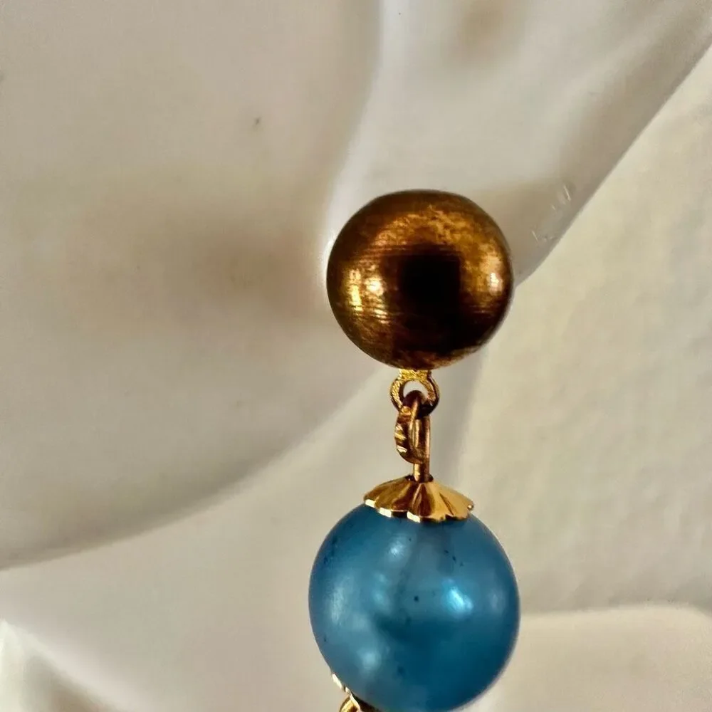Blue and green beaded drop earrings